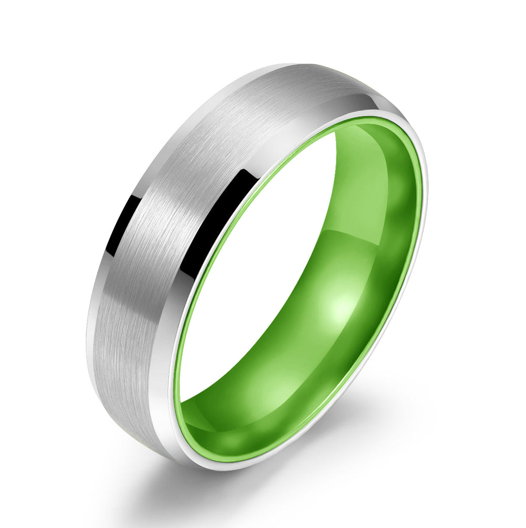 Pristine Passion Green Interior Silver Tungsten Wedding Band 6MM - Rings By Pristine