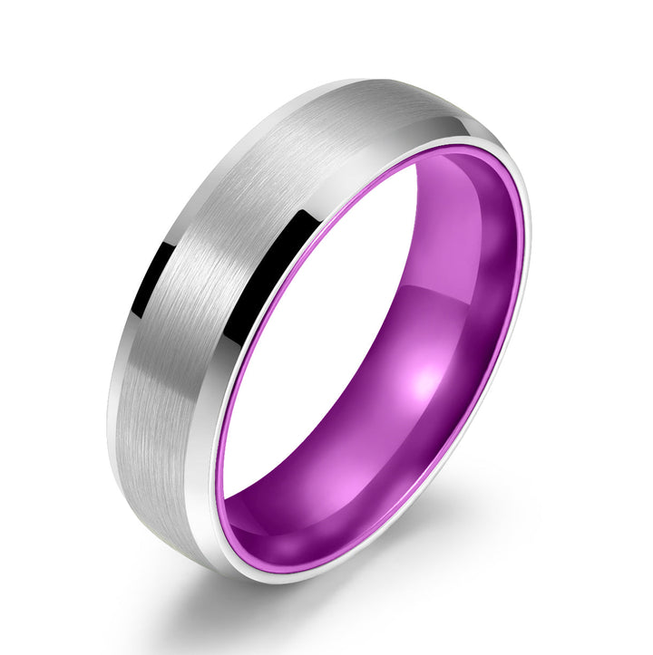 Pristine Passion Purple  Interior Silver Tungsten Wedding Band 4MM - Rings By Pristine
