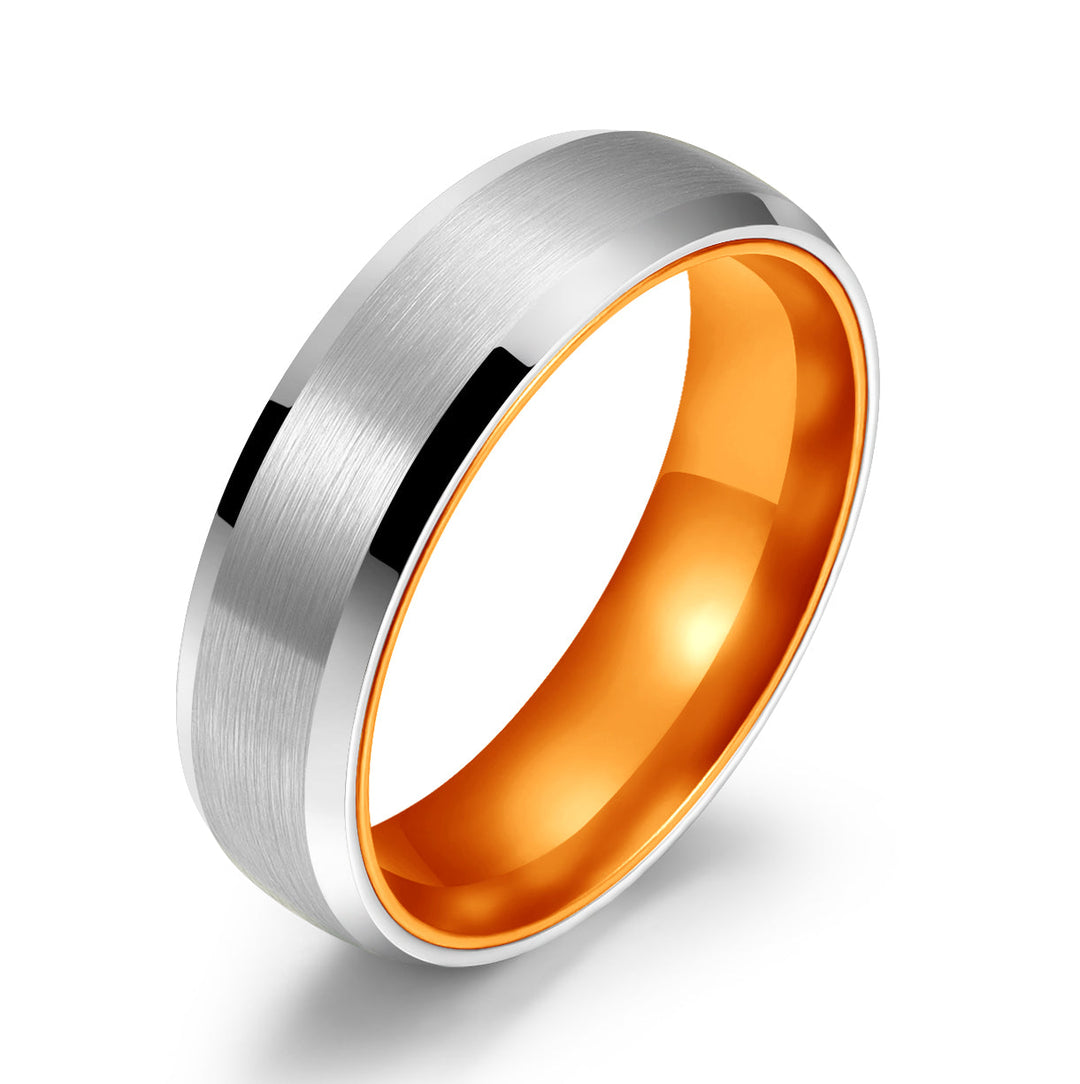 Pristine Passion Orange Interior Silver Tungsten Wedding Band 6MM - Rings By Pristine