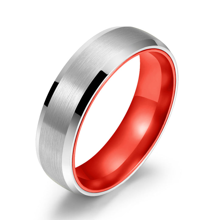 Pristine Passion Red Interior Silver Tungsten Wedding Band 6MM - Rings By Pristine