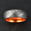 Wood Grained Damascus Ring Orange Anodized Aluminum Interior - Rings By Pristine