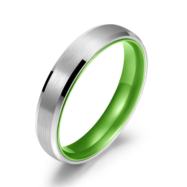 Pristine Passion Green Interior Silver Tungsten Wedding Band 4MM - Rings By Pristine