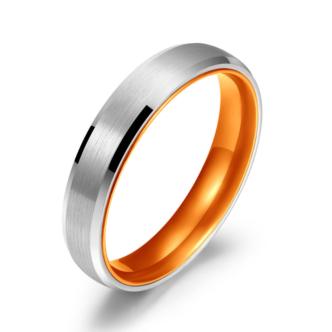 Pristine Passion Orange Interior Silver Tungsten Wedding Band 4MM - Rings By Pristine