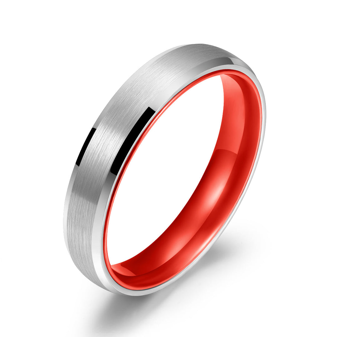 Pristine Passion Red Interior Silver Tungsten Wedding Band 4MM - Rings By Pristine