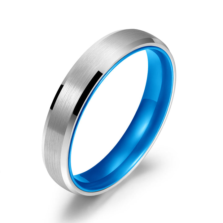 Pristine Passion Blue Interior Silver Tungsten Wedding Band 4MM - Rings By Pristine