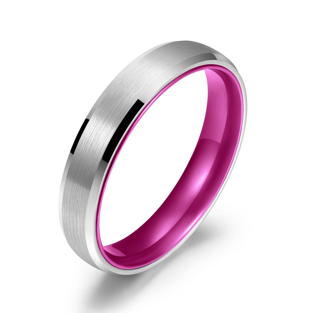 Pristine Passion Fuchsia Interior Silver Tungsten Wedding Band 4MM - Rings By Pristine