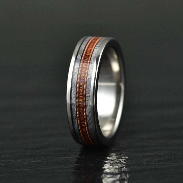 The Spartan Ring - Tungsten Meteorite Whiskey Barrel Guitar String Women's Wedding Band 6MM