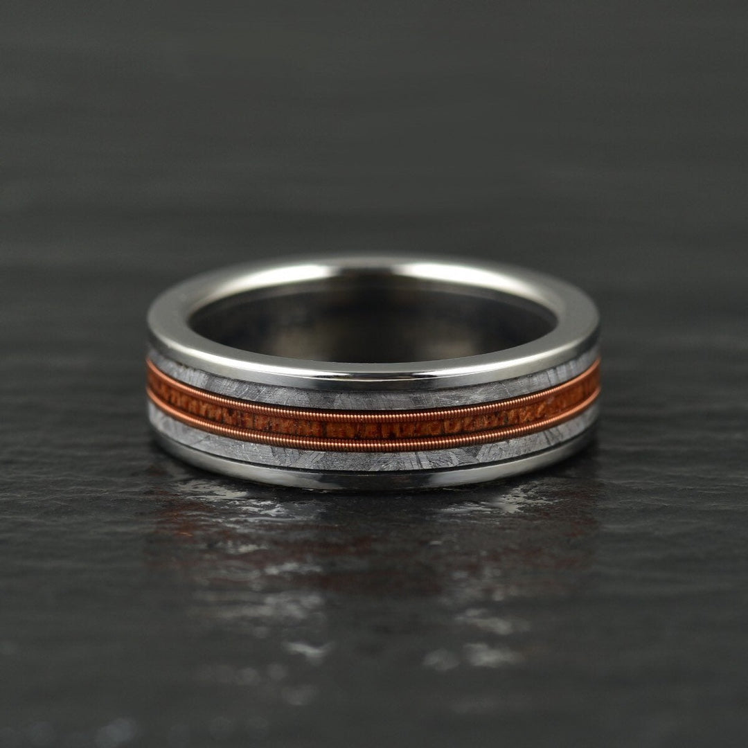 The Spartan Ring - Tungsten Meteorite Whiskey Barrell Guitar String Women's Wedding Band 8MM