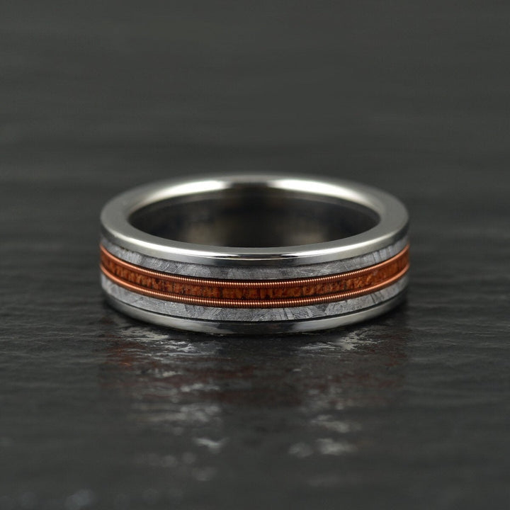 The Spartan Ring - Tungsten Meteorite Whiskey Barrel Guitar String Women's Wedding Band 6MM