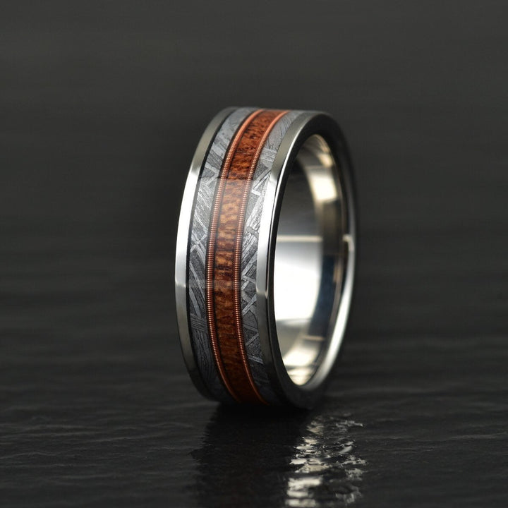 The Spartan Ring - Tungsten Meteorite Whiskey Barrel Guitar String Women's Wedding Band 6MM