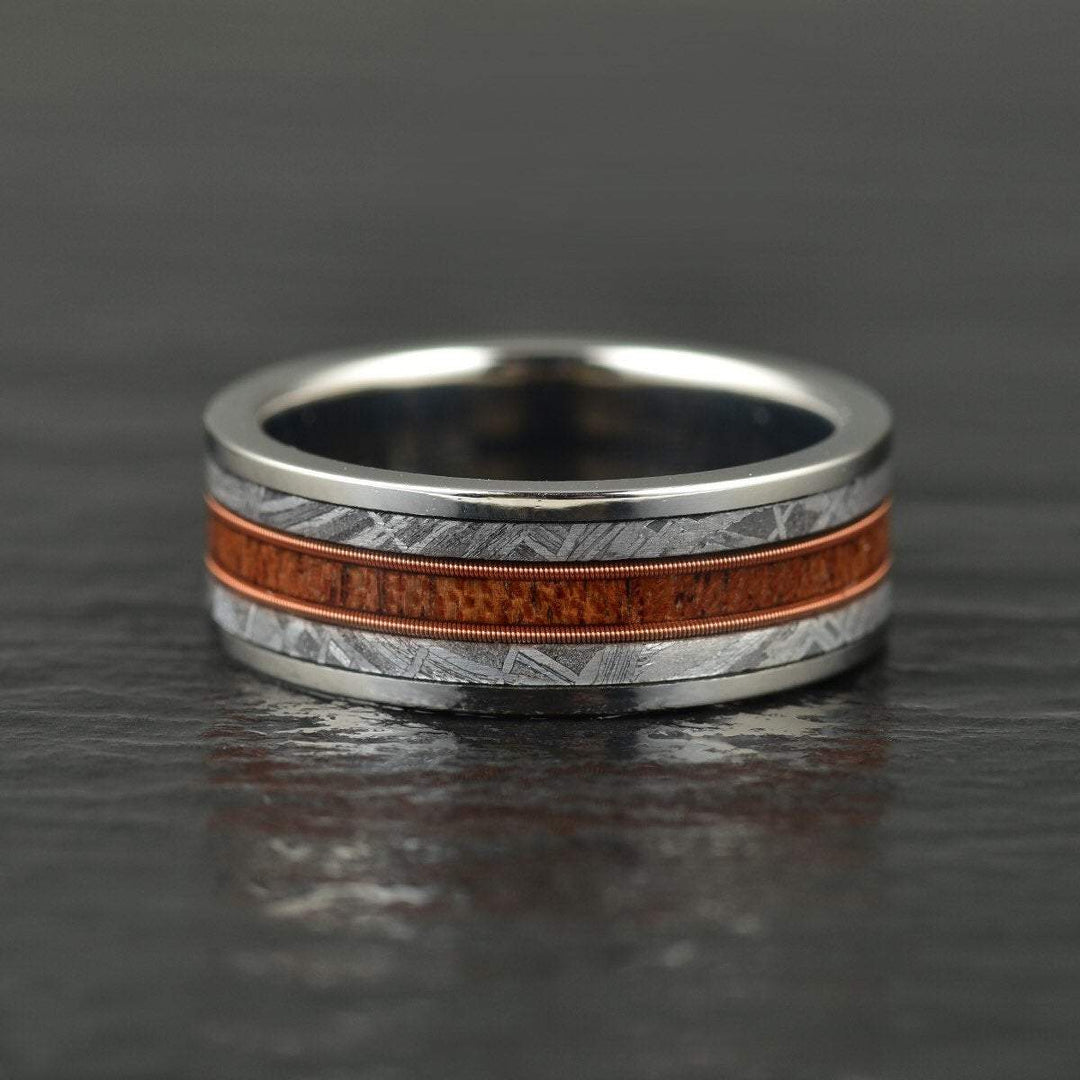 The Spartan Ring - Tungsten Meteorite Whiskey Barrel Guitar String Women's Wedding Band 6MM