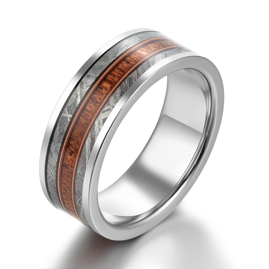 The Spartan Ring - Tungsten Meteorite Whiskey Barrel Guitar String Women's Wedding Band 6MM