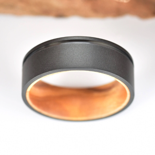 Olive Wood Black Titanium Wedding Band 8MM