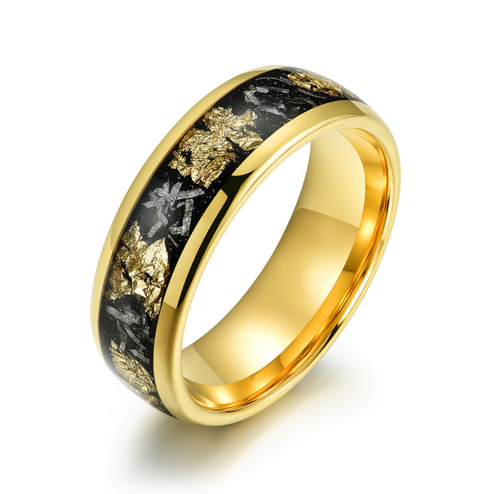 Yellow Tungsten Crushed Meteorite Gold Flake Wedding Band