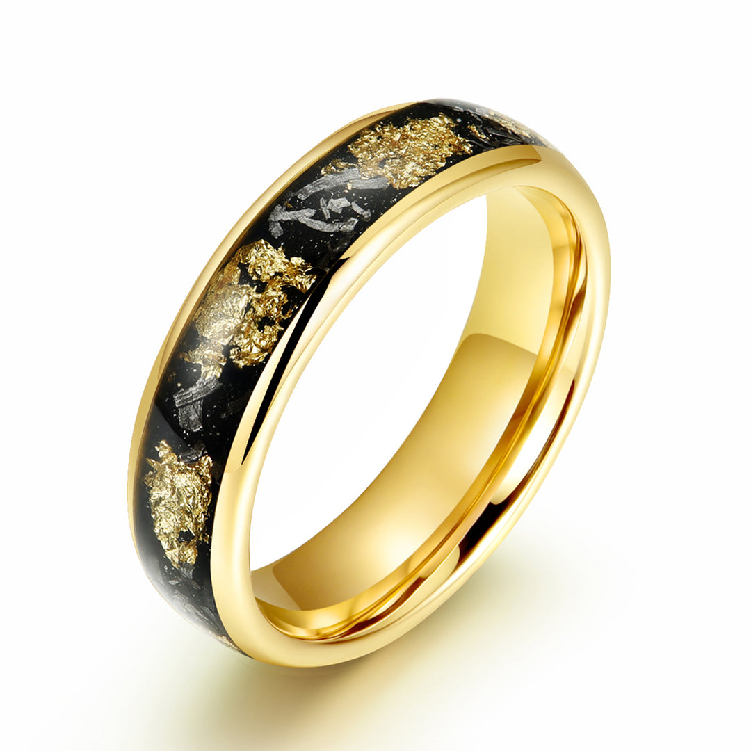 Yellow Tungsten Crushed Meteorite Gold Flake Wedding Band