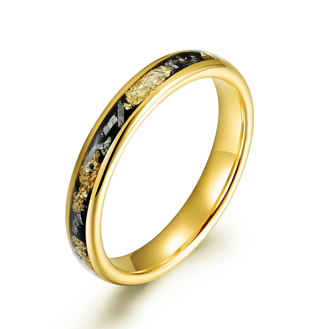 Yellow Tungsten Crushed Meteorite Gold Flake Wedding Band