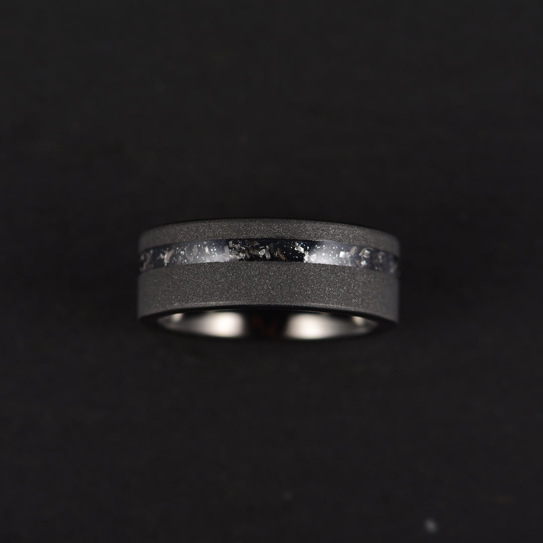 Black Meteorite Band - Muonionalusta Meteorite, Rustic Sandblasted Finish, Tungsten Men's Ring 8MM