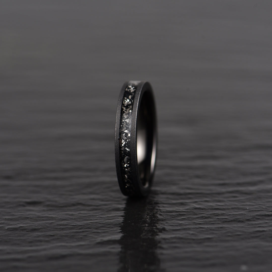 Black Meteorite Band - Muonionalusta Meteorite, Rustic Sandblasted Finish, Tungsten Men's Ring 8MM