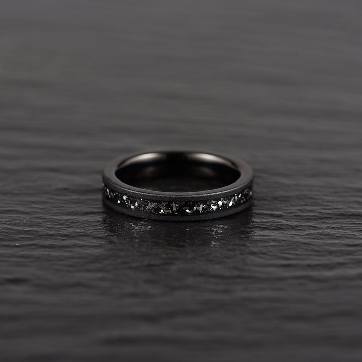 Black Meteorite Band - Muonionalusta Meteorite, Rustic Sandblasted Finish, Tungsten Men's Ring 8MM