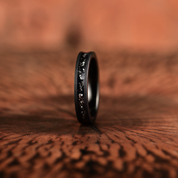 Black Meteorite Band - Muonionalusta Meteorite, Rustic Sandblasted Finish, Tungsten Men's Ring 8MM