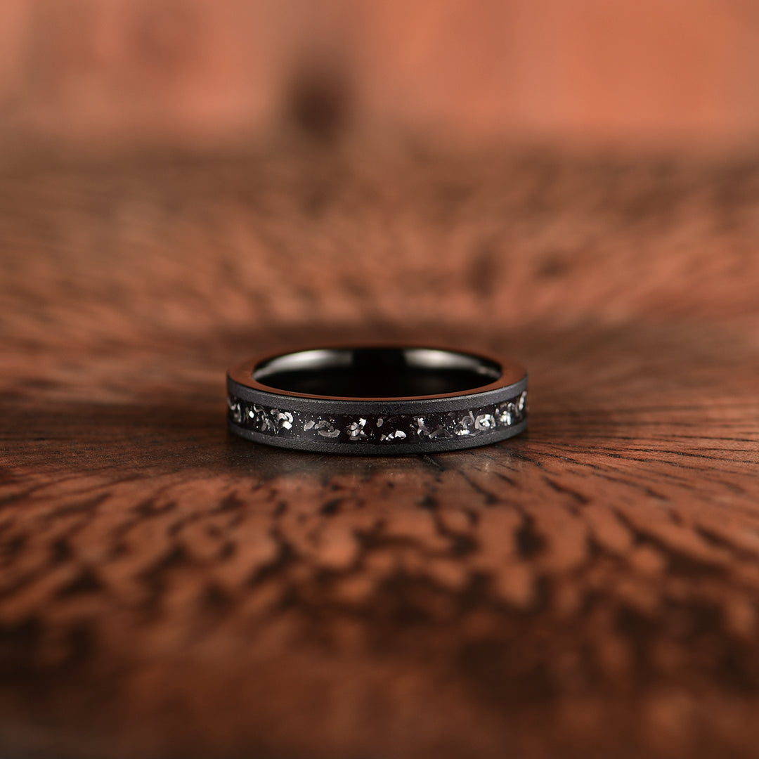 Black Meteorite Band - Muonionalusta Meteorite, Rustic Sandblasted Finish, Tungsten Men's Ring 8MM