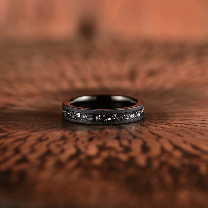 Black Meteorite Band - Black Tungsten Meteorite Sand Blasted 4MM