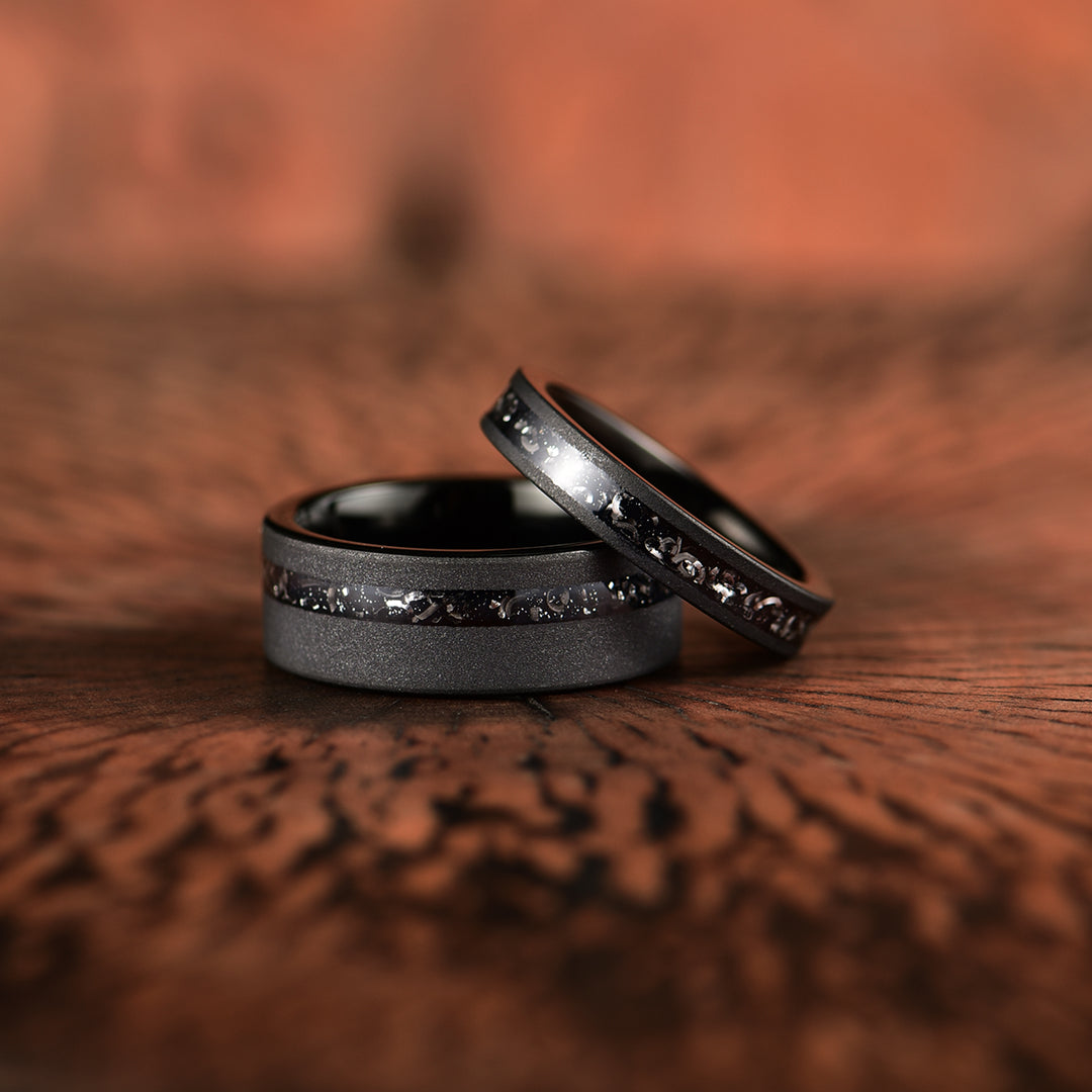 Black Meteorite Band - Muonionalusta Meteorite, Rustic Sandblasted Finish, Tungsten Men's Ring 8MM