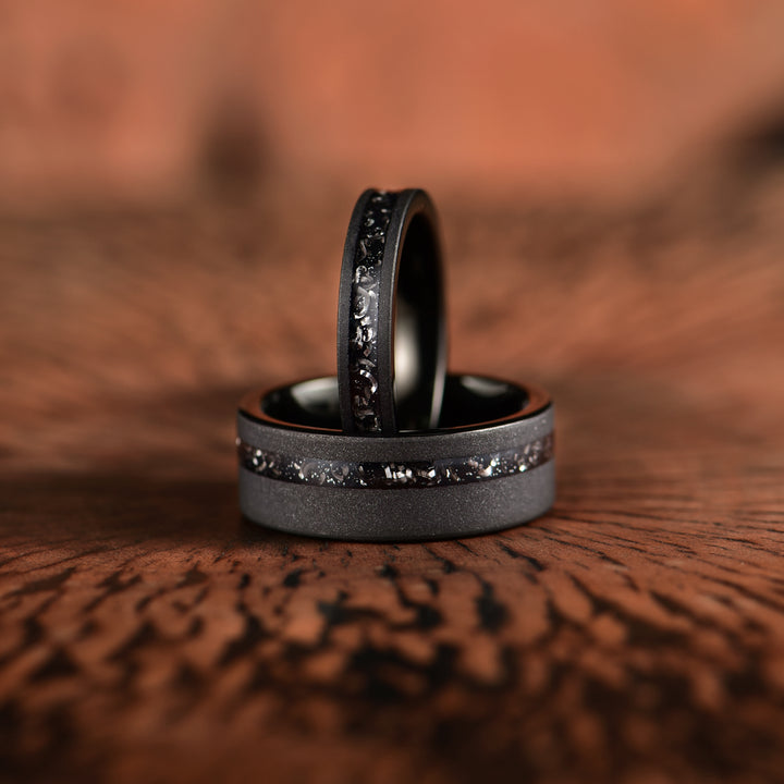 Black Meteorite Band - Muonionalusta Meteorite, Rustic Sandblasted Finish, Tungsten Men's Ring 8MM