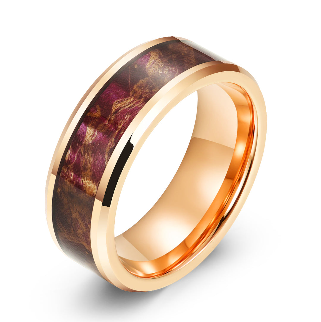 Purple Haze Ring - Rose Tungsten Box Elder Wood Men's Wedding Band 6MM