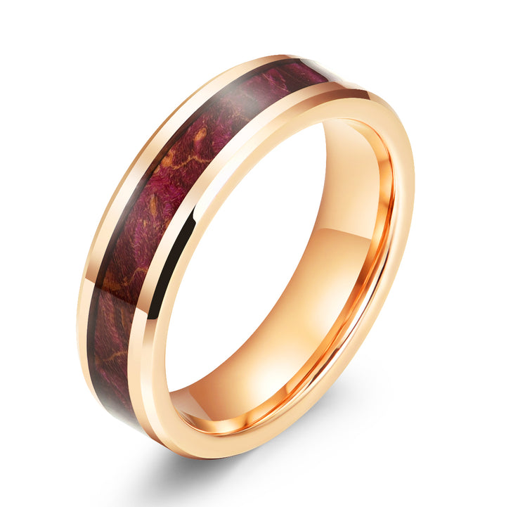 Purple Haze Ring - Rose Tungsten Box Elder Wood Men's Wedding Band 6MM