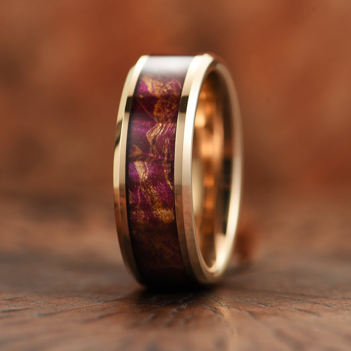 Purple Haze Ring - Rose Tungsten Box Elder Wood Men's Wedding Band 6MM