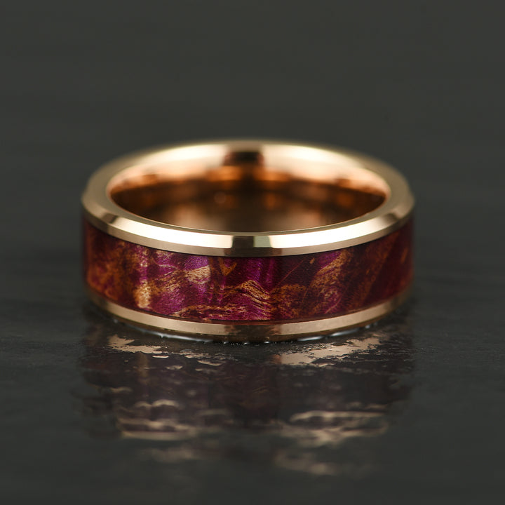 Purple Haze Ring - Rose Tungsten Box Elder Wood Men's Wedding Band 6MM