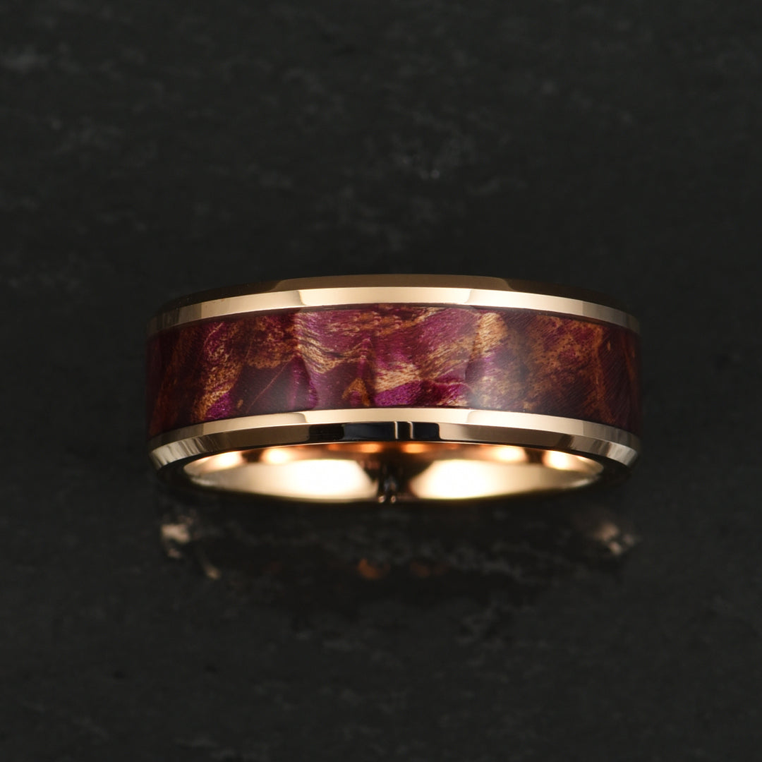 Purple Haze Ring - Rose Tungsten Box Elder Wood Men's Wedding Band 6MM