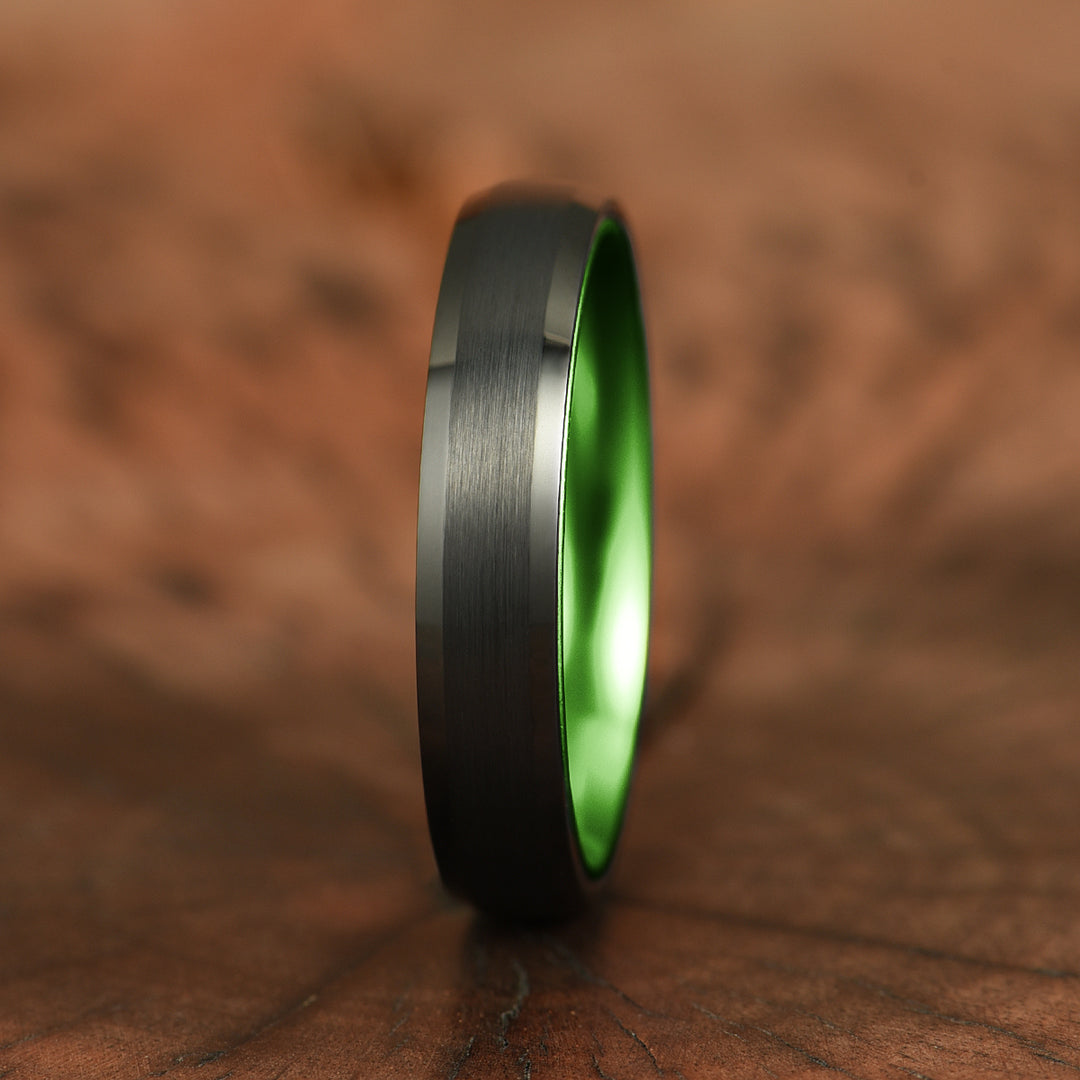 Pristine Passion Green Interior Tungsten Men's Wedding Band 6MM