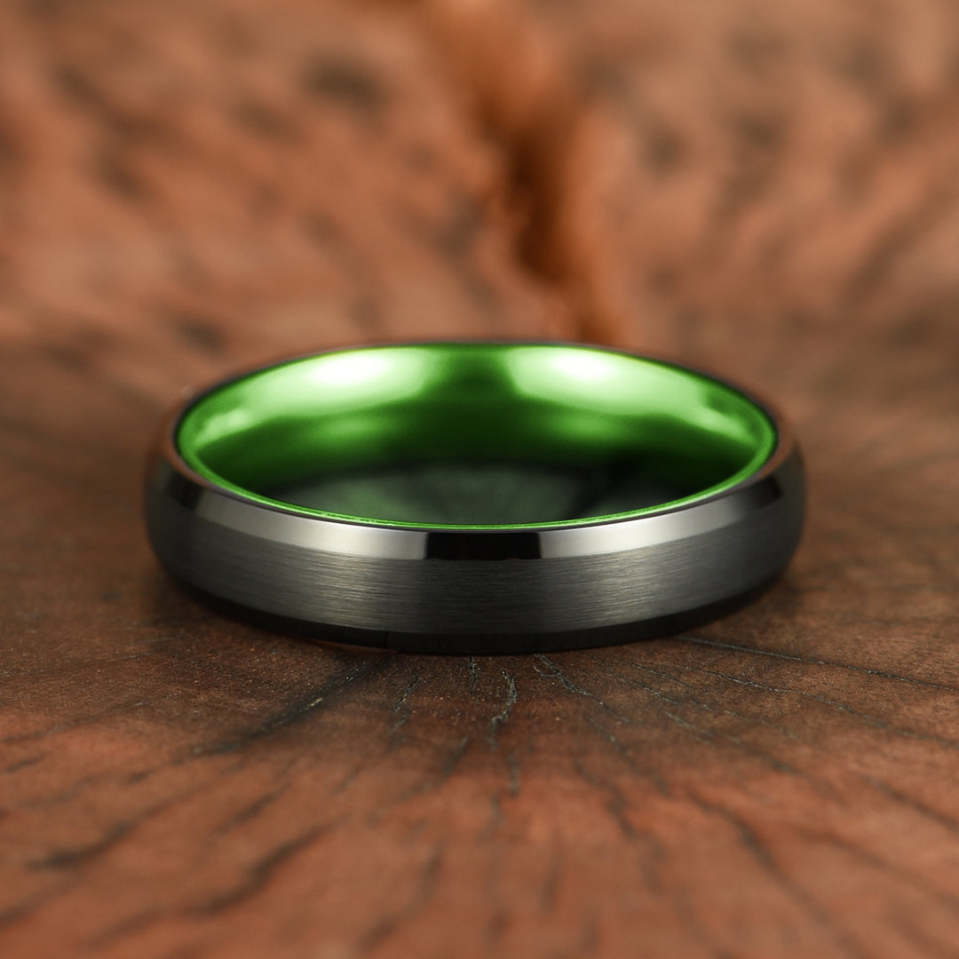 Pristine Passion Green Interior Tungsten Men's Wedding Band 6MM