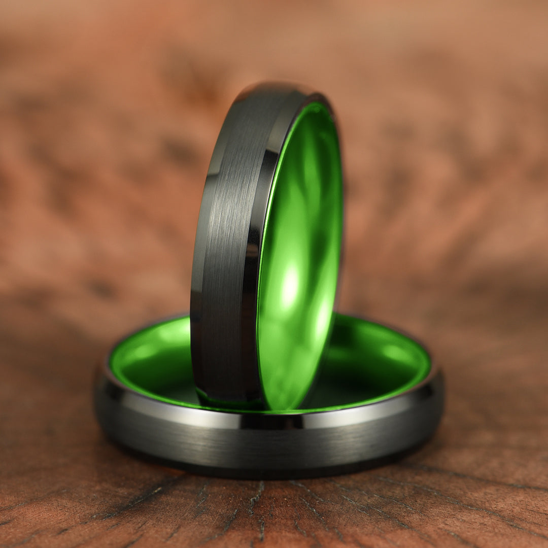 Pristine Passion Green Interior Tungsten Men's Wedding Band 6MM