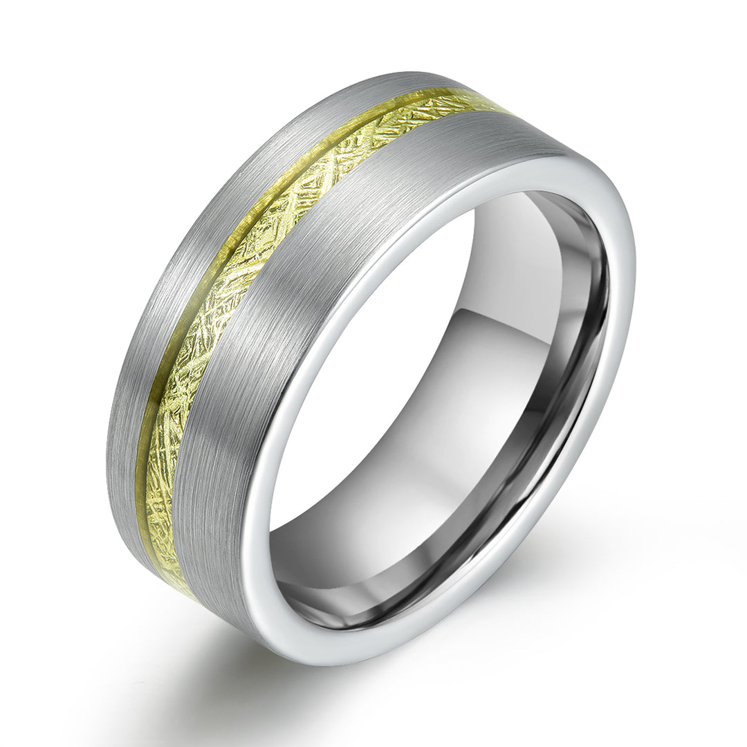 Tungsten Golden Inlay Men's Wedding Band 8MM