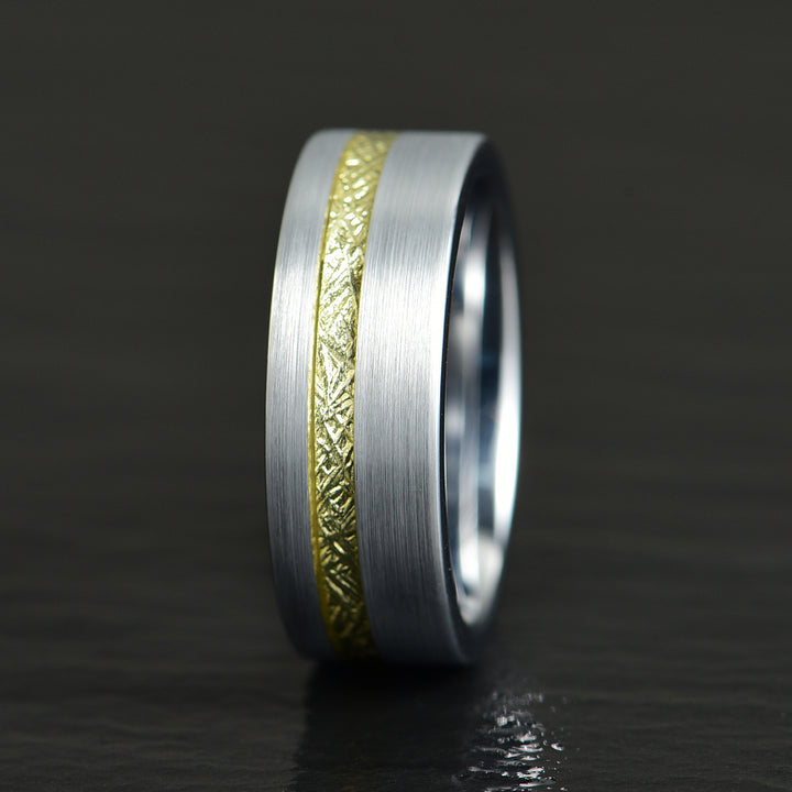 Tungsten Golden Inlay Men's Wedding Band 8MM