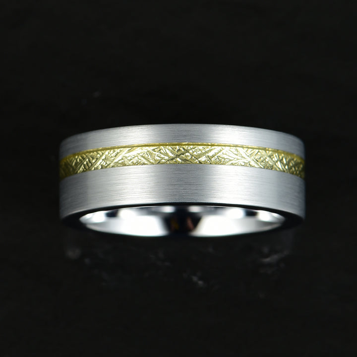 Tungsten Golden Inlay Men's Wedding Band 8MM