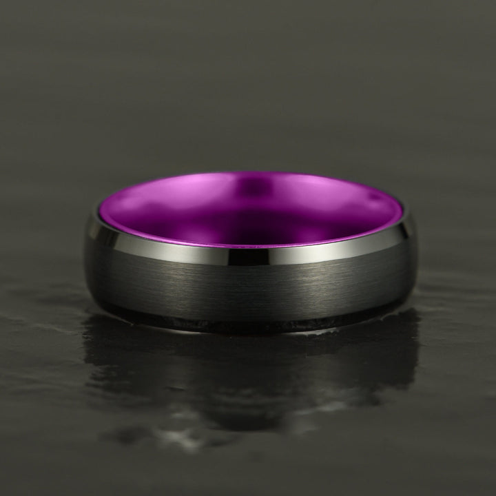 Pristine Passion Purple Interior Black Tungsten Wedding Band 8MM