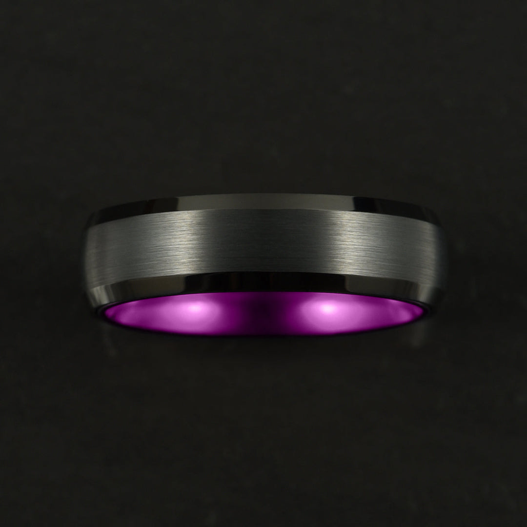 Pristine Passion Purple Interior Black Tungsten Wedding Band 8MM