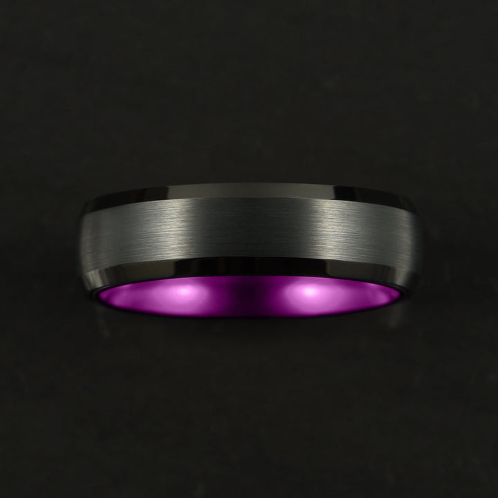 Pristine Passion Purple Interior Black Tungsten Wedding Band 8MM