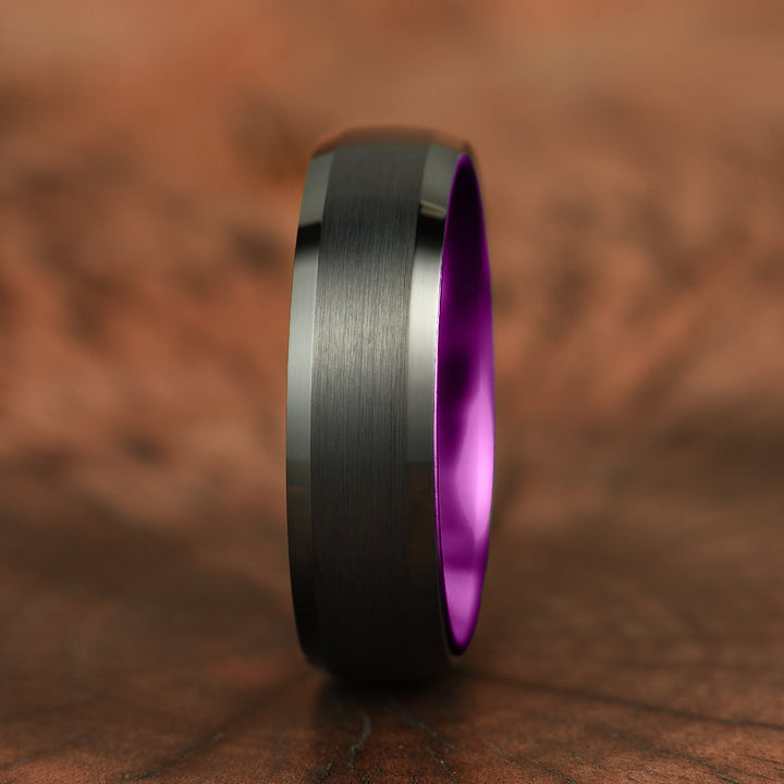 Pristine Passion Purple Interior Black Tungsten Wedding Band 8MM