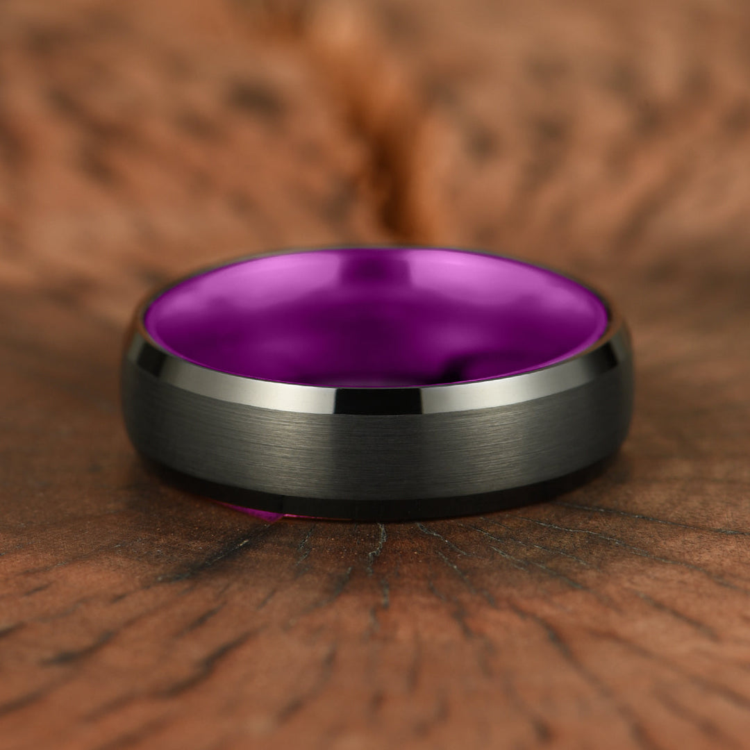 Pristine Passion Purple Interior Black Tungsten Wedding Band 8MM