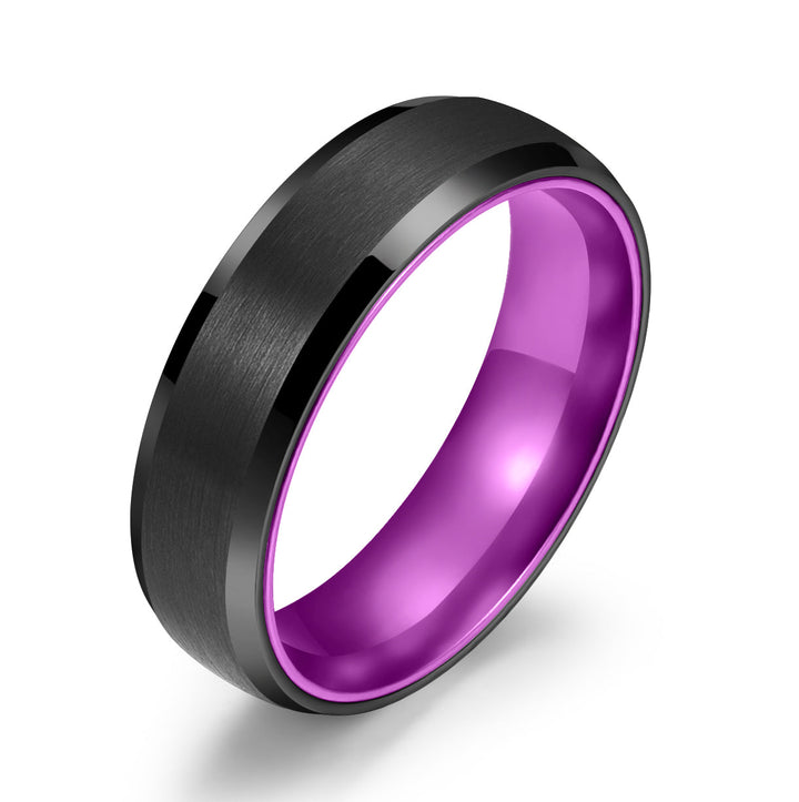 Pristine Passion Purple Interior Black Tungsten Wedding Band 8MM