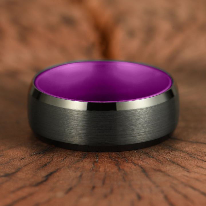 Pristine Passion Purple Interior Tungsten Wedding Band 6MM