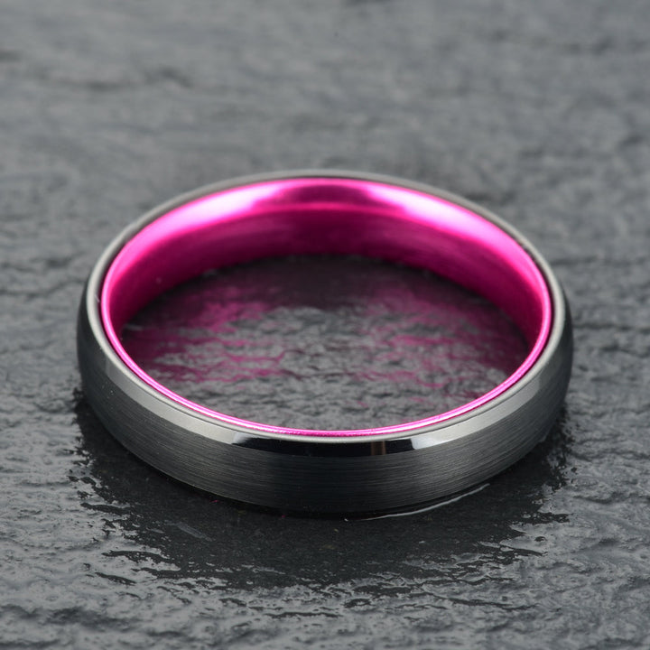 Pristine Passion Fuchsia Interior Tungsten Wedding Band 8MM