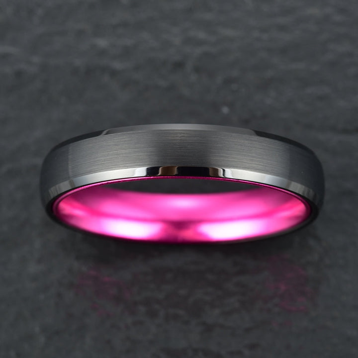 Pristine Passion Fuchsia Interior Tungsten Wedding Band 8MM