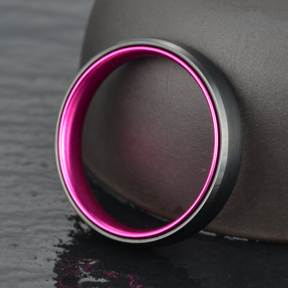 Pristine Passion Fuchsia Interior Tungsten Wedding Band 8MM