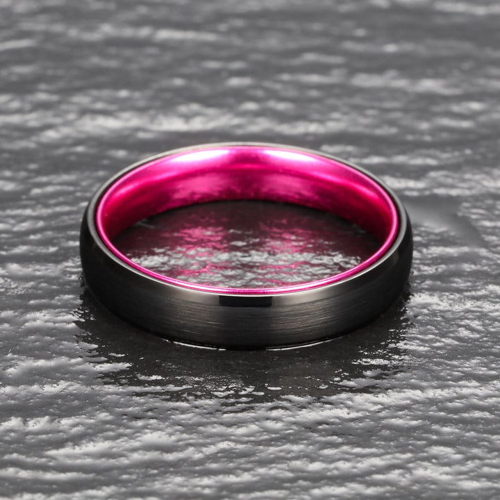 Pristine Passion Fuchsia Interior Tungsten Wedding Band 8MM